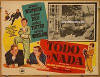 3w589 MY PAL GUS Mexican movie lobby card '52 cool art of Richard Widmark & Joanne Dru!