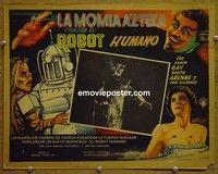 3w690 ROBOT VS. THE AZTEC MUMMY Mexican movie lobby card '57 great wacky sci-fi horror art!