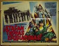 3w720 SKI TROOP ATTACK Mexican lobby card '60 Roger Corman, really wild World War II skier art!