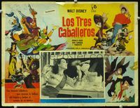 3w785 THREE CABALLEROS Mexican lobby card R60s great artwork of Donald Duck, Panchito & Joe Carioca!