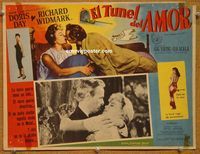 3w810 TUNNEL OF LOVE Mexican LC '58 great romantic art of Doris Day & Richard Widmark kissing!