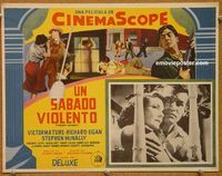 3w828 VIOLENT SATURDAY Mexican movie lobby card '55 Victor Mature, Richard Fleischer, crime!