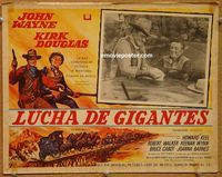 3w833 WAR WAGON Mexican lobby card '67 cowboys John Wayne & Kirk Douglas, cool stagecoach artwork!