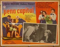 3w843 WHY MUST I DIE Mexican lobby card '60 image of Terry Moore being strapped to electric chair!