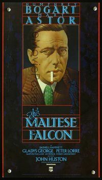 3w098 MALTESE FALCON special 10x18 video poster R83 cool different smoking art of Humphrey Bogart!