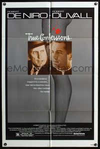 3z935 TRUE CONFESSIONS one-sheet '81 close-up of priest Robert De Niro, detective Robert Duvall!