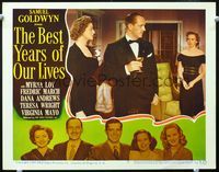 4b114 BEST YEARS OF OUR LIVES LC #3 '47 Myrna Loy, Fredric March & Teresa Wright all dressed up!