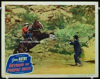 4b124 BEYOND THE PURPLE HILLS movie lobby card '50 great image of Gene Autry w/Champion vs. bad guy!