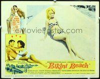 4b138 BIKINI BEACH movie lobby card #2 '64 sexy Candy Johnson in polka dot bikini!