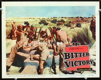 4b143 BITTER VICTORY movie lobby card #8 '58 cool image of WWII soldiers looking for water!