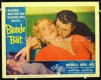 4b152 BLONDE BAIT movie lobby card #5 '56 sexy bad girl Beverly Michaels is a man trap!