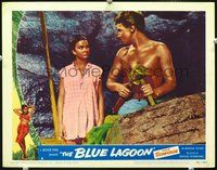 4b161 BLUE LAGOON movie lobby card #6 '49 sexy Jean Simmons & Donald Houston are shipwrecked!