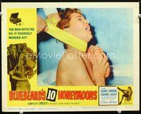 4b164 BLUEBEARD'S 10 HONEYMOONS LC #8 '60 great wild image of girl being strangled w/washcloth!