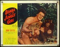 4b170 BOMBA & THE JUNGLE GIRL LC '53 close up of Johnny Sheffield holding baby leopard & Kimbbo!