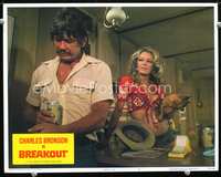 4b181 BREAKOUT movie lobby card #7 '75 great image of Charles Bronson w/beer!