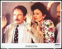 4b201 CADILLAC MAN movie lobby card '90 cool image of scared Robin Williams & Fran Drescher!