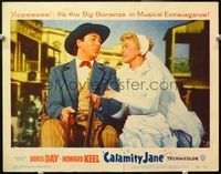 4b204 CALAMITY JANE LC #6 '53 close up of Howard Keel singing to bride Doris Day in buckboard!