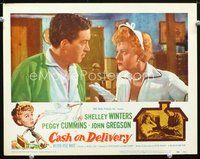 4b219 CASH ON DELIVERY lobby card #5 '56 great close-up of angry Shelley Winters, John Gregson!