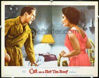 4b222 CAT ON A HOT TIN ROOF lobby card #6 '58 cool image of Elizabeth Taylor & Paul Newman fighting!