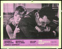 4b231 CHILDREN'S HOUR movie lobby card #7 '62 Audrey Hepburn & James Garner are stressed out!