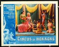 4b236 CIRCUS OF HORRORS movie lobby card #7 '60 great image of sexy harem girls, wild border art!