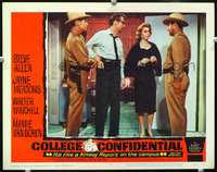 4b249 COLLEGE CONFIDENTIAL movie lobby card #7 '60 Steve Allen & Jayne Meadows talk with police!