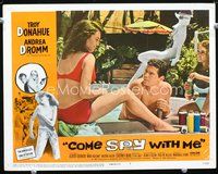 4b255 COME SPY WITH ME movie lobby card #8 '67 Troy Donahue in pool w/girls!