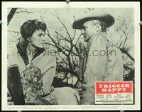 4b288 DEADLY COMPANIONS movie lobby card #4 R63 Trigger Happy, Maureen O'Hara stares at Brian Keith!