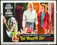 4b295 DIE MONSTER DIE LC #8 '65 cool border art of Boris Karloff, c/u of Nick Adams & Susan Farmer!