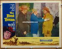 4b360 FIRST TEXAN movie lobby card '56 cool image of Joel McCrea, Jeff Morrow!