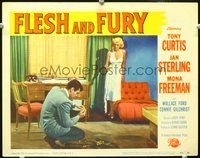 4b370 FLESH & FURY movie lobby card '52 cool image of Tony Curtis, sexy Jan Sterling!