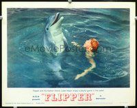 4b373 FLIPPER movie lobby card #4 '63 great image of Luke Halpin swimming with dolphin!