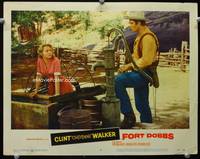 4b391 FORT DOBBS movie lobby card #8 '58 great image of Clint Walker & Virginia Mayo!