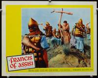 4b396 FRANCIS OF ASSISI movie lobby card #2 '61 Bradford Dillman in the title role, being flogged!