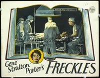 4b397 FRECKLES movie lobby card '28 Johnny Fox in operating room after a big tree falls on him!