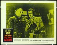 4b401 FROM THE EARTH TO THE MOON lobby card #3 '58 cool image of Joseph Cotten & George Sanders!