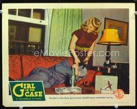 4b417 GIRL IN THE CASE movie lobby card '44 Janis Carter smacks Edmund Lowe in the head w/heel!