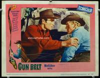 4b452 GUN BELT movie lobby card #4 '53 cool close-up of cowboys George Montgomery & Tab Hunter!