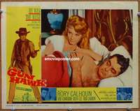 4b453 GUN HAWK movie lobby card '63 Rory Calhoun & pretty Ruta Lee in bed!