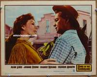 4b458 GUNS OF THE TIMBERLAND movie lobby card #3 '60 romantic close-up of Alan Ladd & Jeanne Crain!