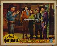 4b461 GUNSMOKE TRAIL lobby card '38 group shot of Jack Randall, Louise Stanley, Al 