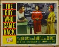 4b462 GUY WHO CAME BACK movie lobby card #3 '51 Paul Douglas, pretty Linda Darnell & Joan Bennett!