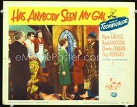 4b471 HAS ANYBODY SEEN MY GAL lobby card #6 '52 Piper Laurie, young Rock Hudson, Charles Coburn!