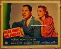 4b483 HERE COMES MR. JORDAN movie lobby card '41 close-up of Robert Montgomery, pretty Evelyn Keyes!