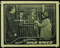 4b490 HIGH SPEED movie lobby card '24 pretty Carmelita Geraghty cheers up Herbert Rawlinson in jail!