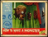 4b500 HOW TO MAKE A MONSTER LC #5 '58 classic scene with 3 famous monster heads mounted on wall!