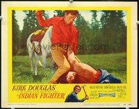 4b531 INDIAN FIGHTER lobby card #3 '55 wild image of Kirk Douglas about to punch Native American!