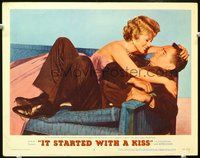 4b548 IT STARTED WITH A KISS movie lobby card #7 '59 great close-up of Glenn Ford & Eva Gabor!