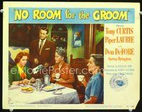 4b652 NO ROOM FOR THE GROOM lobby card #3 '52 Piper Laurie, Don DeFore, Spring Byington having tea!