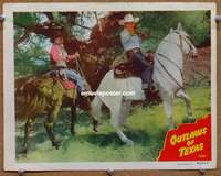 4b659 OUTLAWS OF TEXAS movie lobby card '50 cool image of cowboy Whip Wilson on horseback!